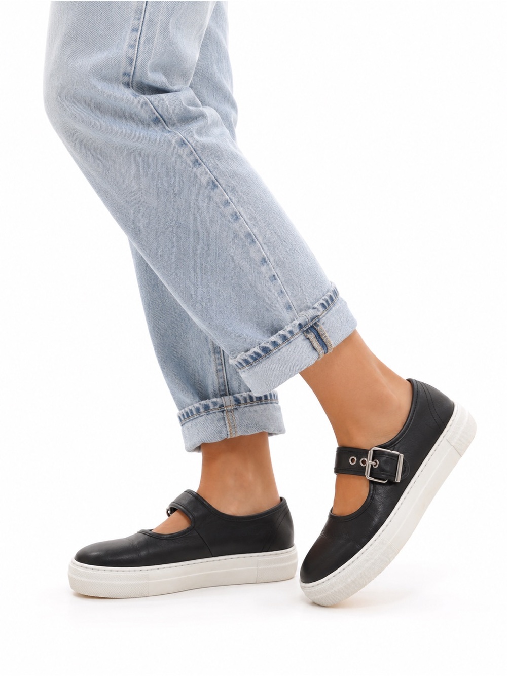 Anthropologie Maeve Black Leather Mary Jane Sneakerina Platform Sneakers 39